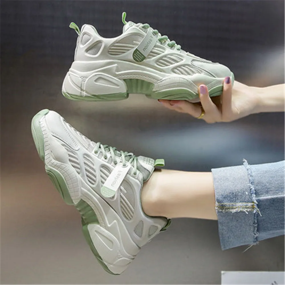 Daddy Shoes Women's Spring Summer 2024 New Thick Soled Inner Heightening Female Sneakers Mesh Breathable Leisure Sports Shoes