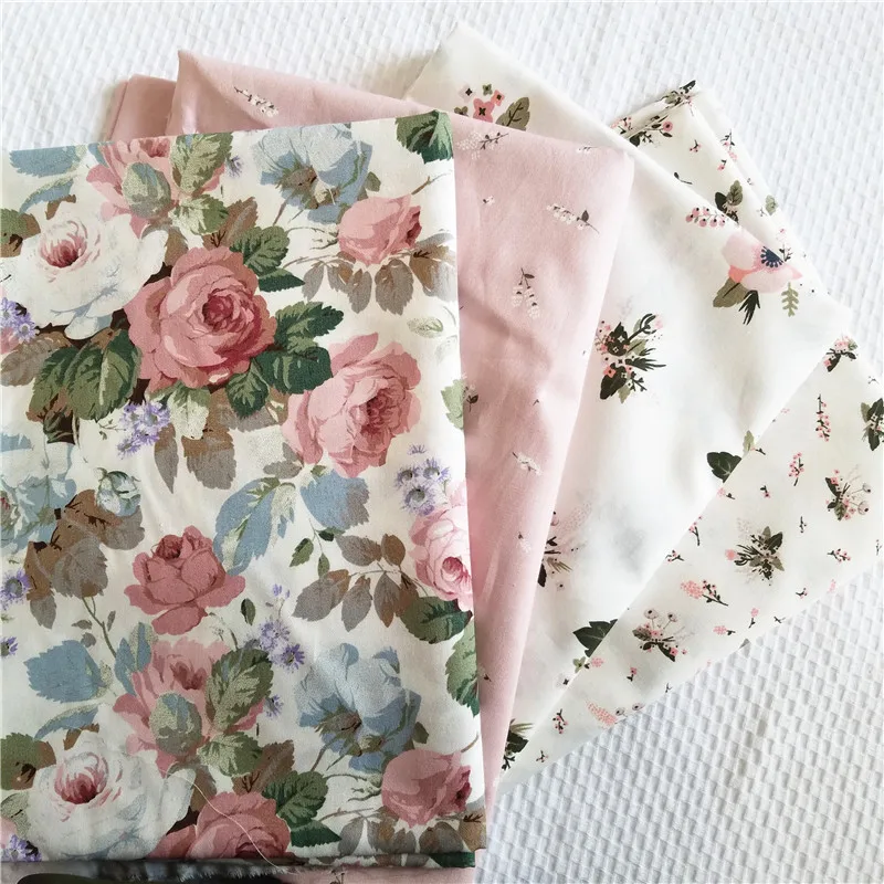 Printed Rosy Flower Kids Twill Cotton Fabric,Patchwork Cloth,DIY Sewing Quilting Fat Quarters Material For Baby&Child