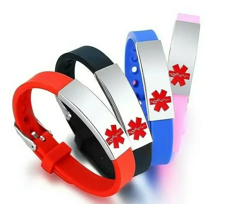 Kinder/Erwachsene Angepasst Personalisierte Medizinische ID Alarm-Armband für Frau Männer Gravur Edelstahl Silikon Schmuck – Detail 2