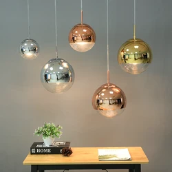 Modern Art Gold Hanging Lamp Design Glass Ball LED Pendant Lights Mirror Shade Bedroom Bar Living Room Light Fixtures