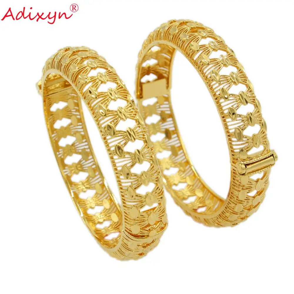 

Adixyn 2pcs/lot Dubai 24k Gold Color Bangles For Women/Men Bracelet&Bangle Arab African India Bridal Wedding jewelry Gift N10088