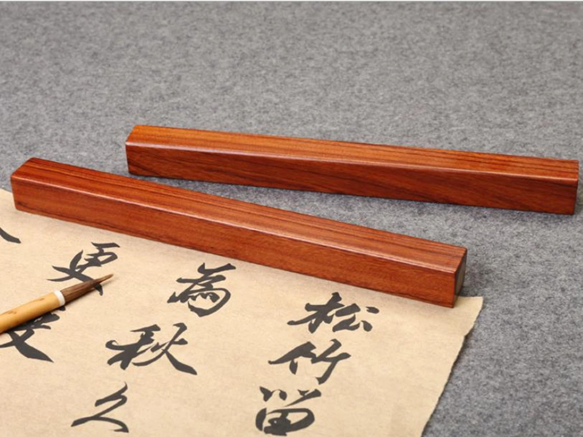A Pair Paperweights Red Sandal Wood Copper inlay Ink Brush Painting Calligraphy Sumi-E Tool