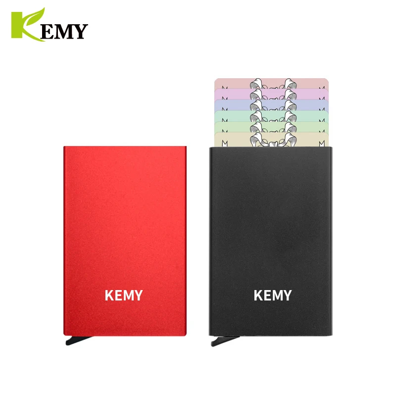 KEMY Top Quality Rfid Wallet Men Money Bag Mini Purse Male Aluminium Card Wallet Small Clutch Leather Wallet Thin Purse Carteras