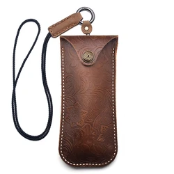 Genuine Leather Eyewear Case Hanging neck Sun Glasses Spectacle Case Men Women Box Frames Sunglasses Button Bags Lanyard Cover