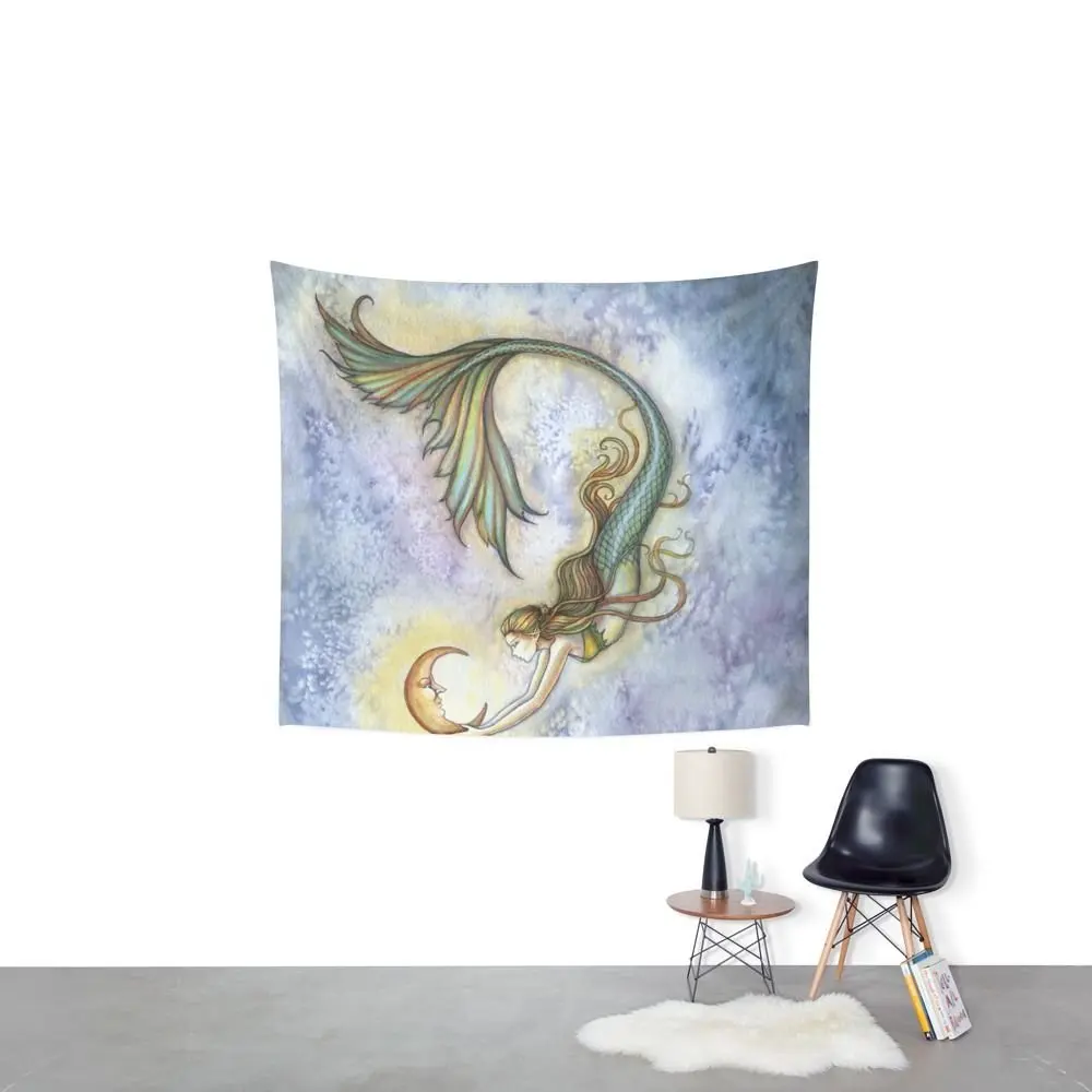 Deep Sea Moon Fantasy Mermaid Art Illustration By Molly Harrison Tapestry Wall Hanging Throw Bedspread Living Room Dorm Decor