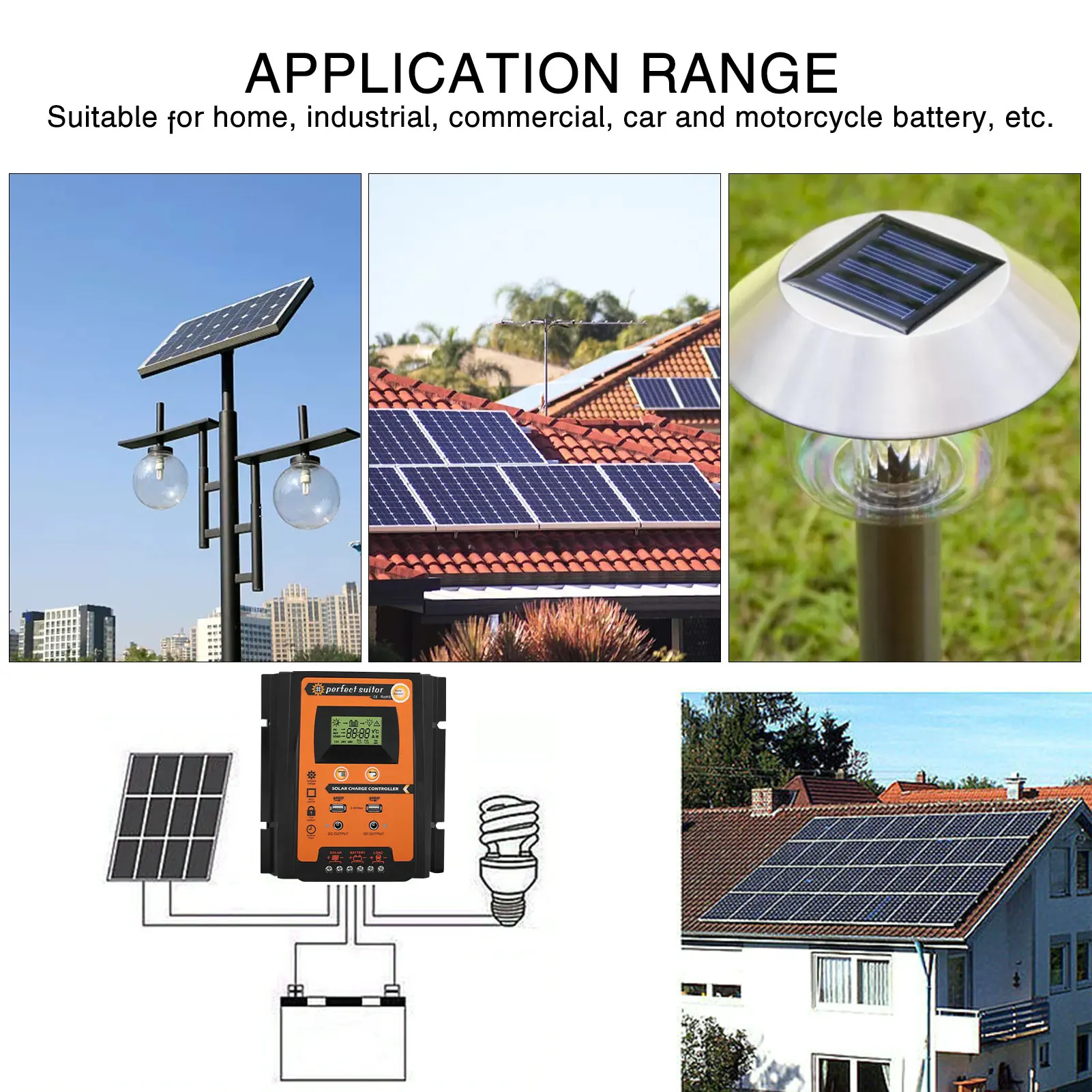 Imagem -05 - Controlador de Carga Solar Mppt 12v 24v Regulador Solar Usb Duplo com Grande Lcd Ip32 Controlador de Bateria Temporizador de Carga Transporte da Gota