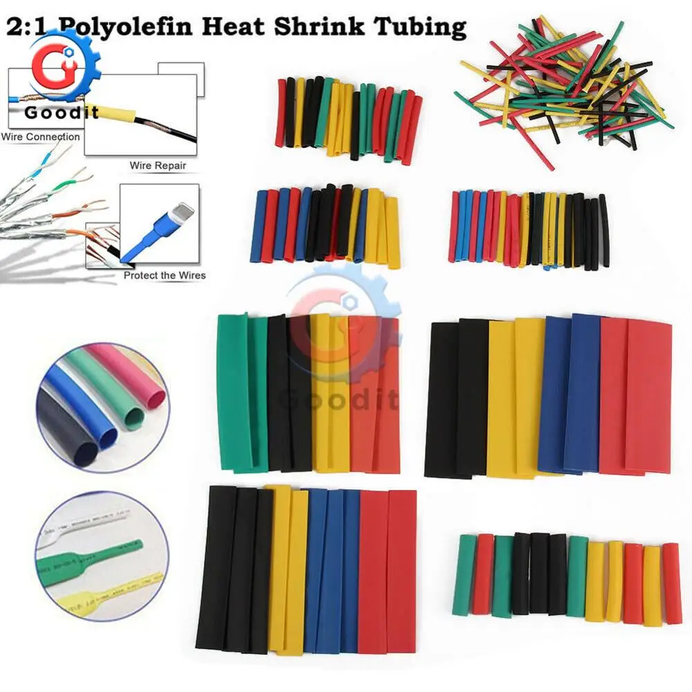 127/530PCS Heat Shrink Tubing Polyolefin Electrical Wrap Wire Cable Sleeves PE Insulation 2:1 Shrinkable Tube Assortment Kit