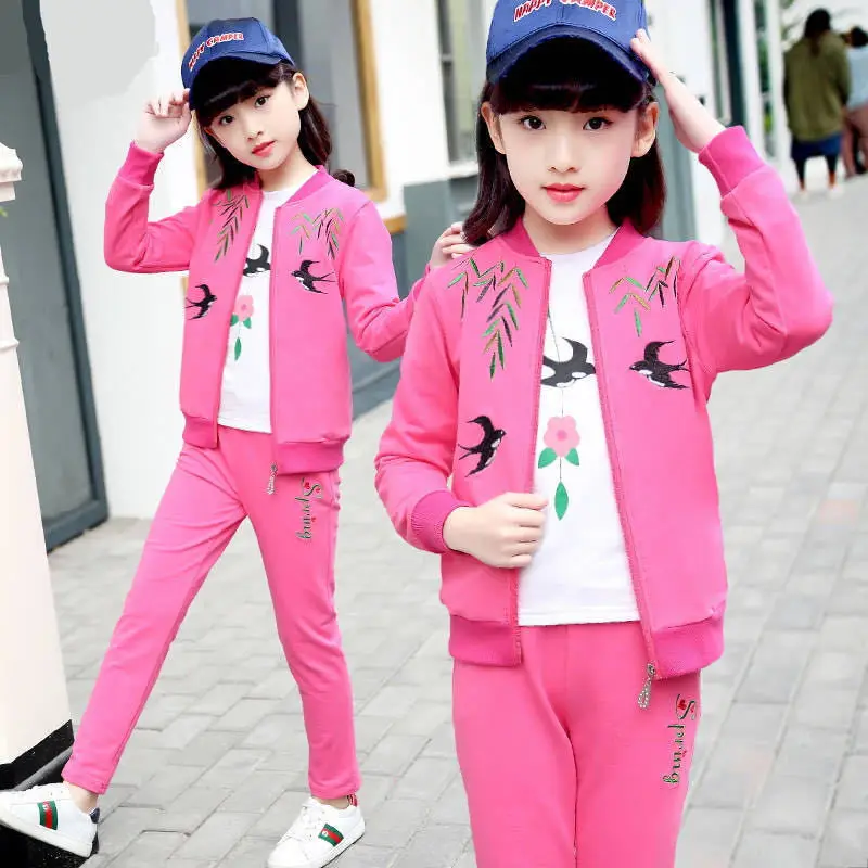 

Floral Kids Children Clothes Tracksuit Spring Autumn Girls Sport Suits Zipper Coat+Pant+T Shirt Clothes Set 3 Piece Clothing Set