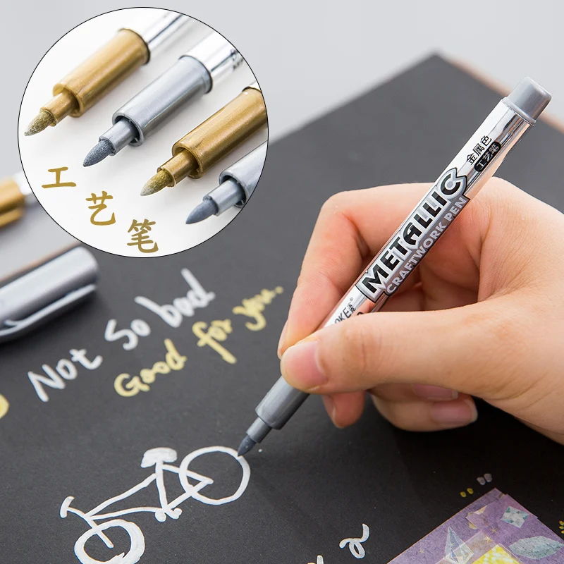 4Pcs DIY Metal Waterproof Permanent Paint Marker Pens Sharpie Gold and Silver 1.5mm Student Supplies Craftwork Pen Art painting