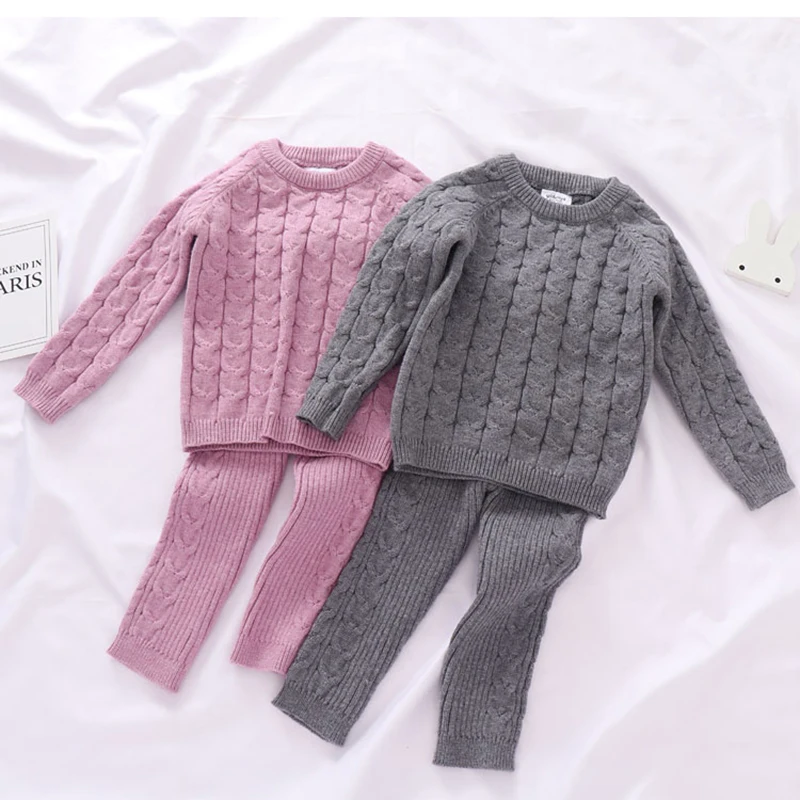 Autumn Toddler Boys Girls Clothing Set Sweater + Pants 2pcs/Suit Infant Boys Knit Suit Thick Warm Winter Baby Girls Boys Clothes