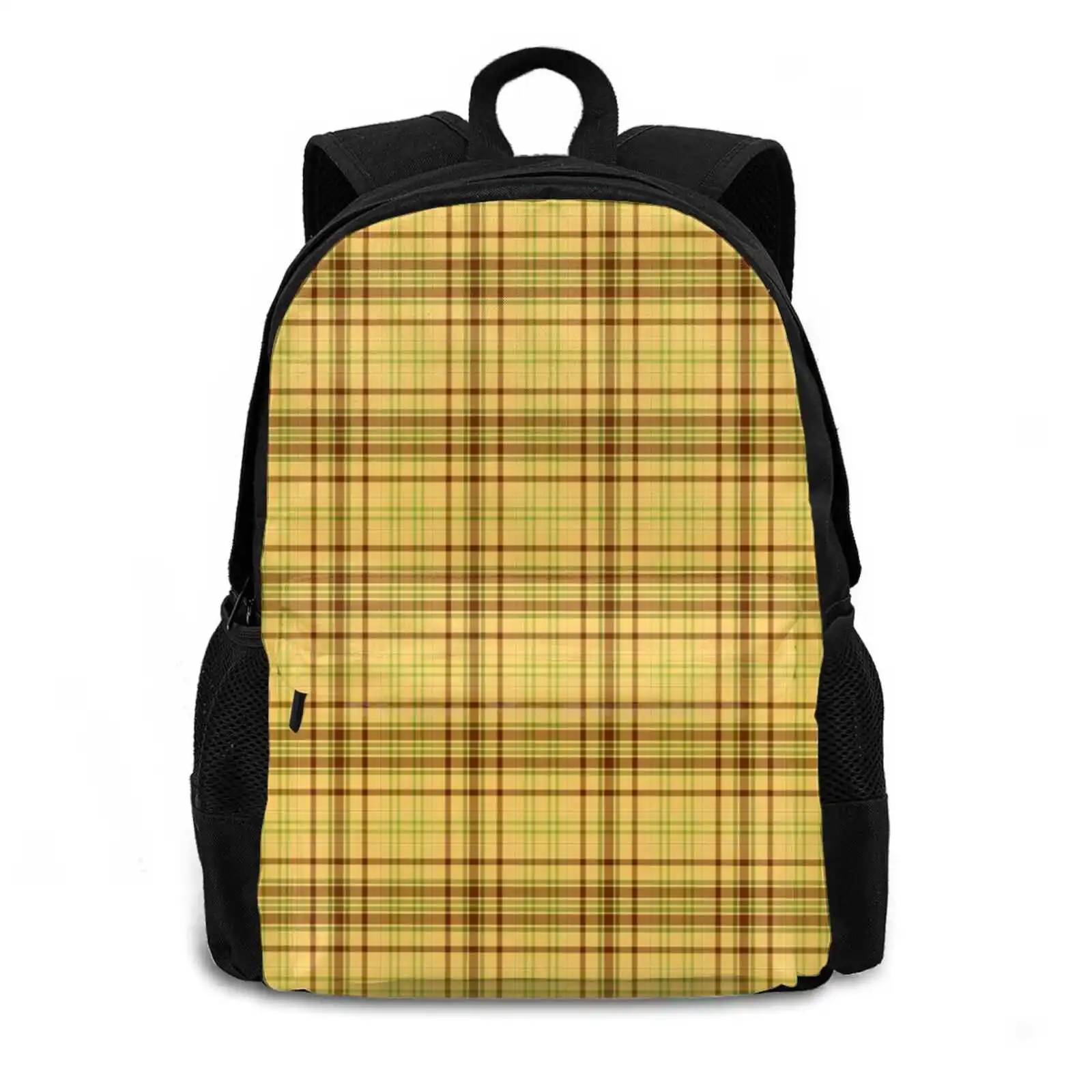 Butterscotch Plaids School Bags Travel Laptop Backpack Butterscotch Yellow Summer Classic Artsy Checked Gentleman Vintage