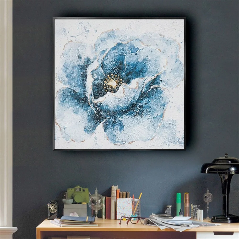 Blue Flowers Oil Paintings On Canvas 100%Hand Painted Abstract Watercolor Flowers Picture Cuadros Wall Art For Living Room Decor