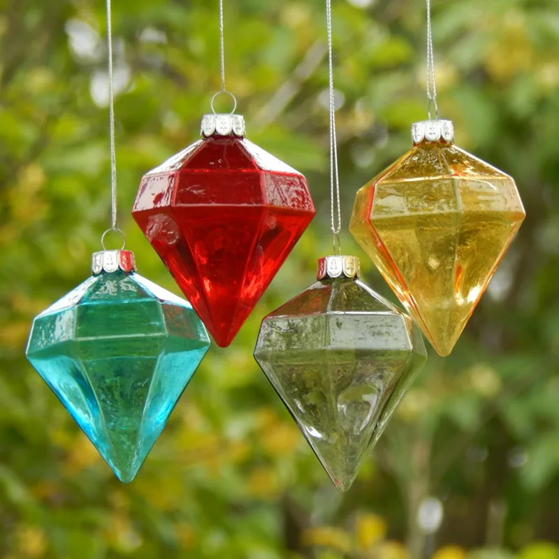 12pcs/pack 6.5*10cm Diamond Shaped Colorful Glass Pendant Christmas Tree Hanging Decorative Hanging Gift