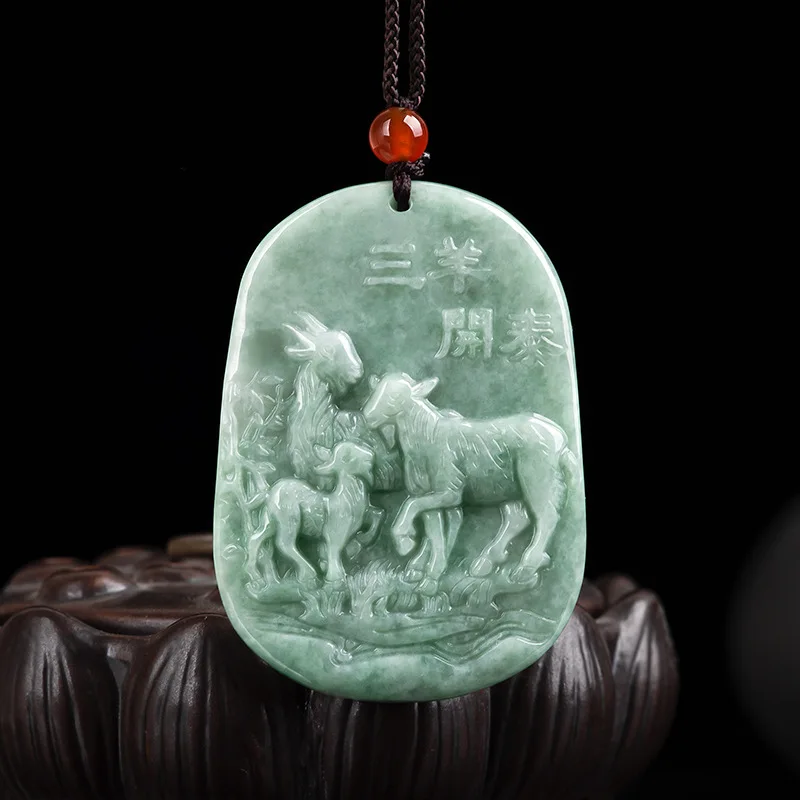 Hot Selling Jade Three Sheep Kaitai Zodiac Sheep Pendant Charm Jewellery Hand-Carved Necklace for Women Men Fashion Accessories