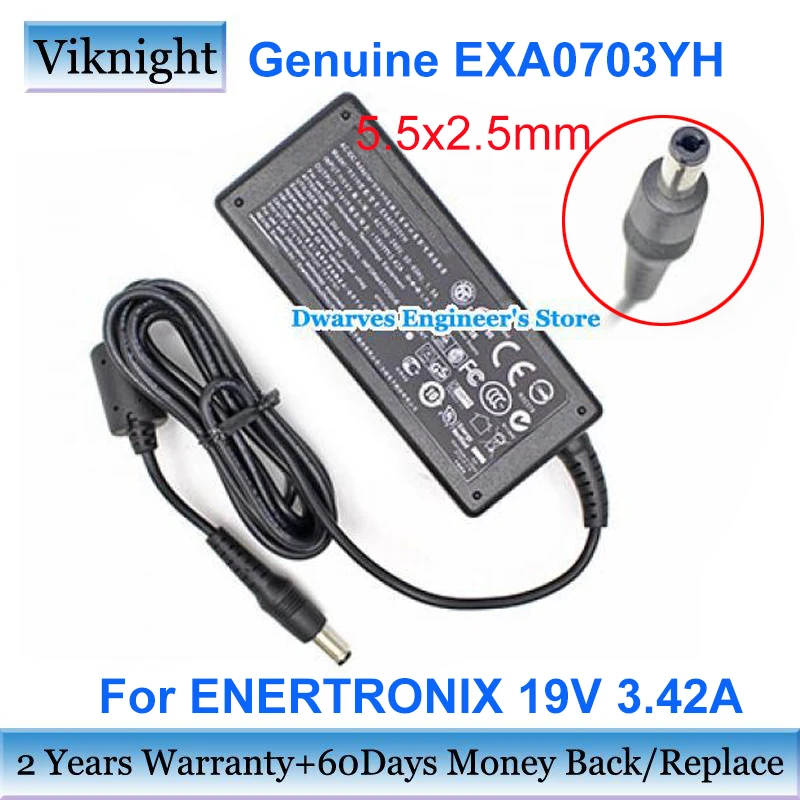 Genuine 19V 3.42A 65W AC Adapter For ENERTRONIX EXA0703YH Laptop Charger Power Supply 5.5x2.5mm