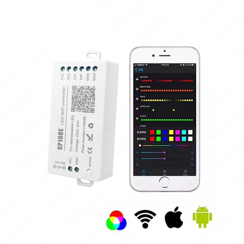 WS2811 WS2812B SP108E LED Strip WIFI Controller WS2813 WS2815 SK6812 Etc LED Module Light Smart APP Wireless Control DC5-24V