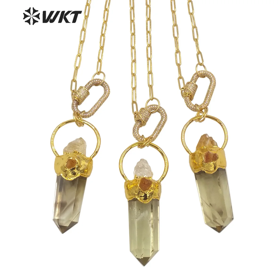 WT-N1273 Popular Gold Plated Stone Point Necklace Unique Yellow Crystal Necklace 18inch Special Necklace Chain Female Jewelry