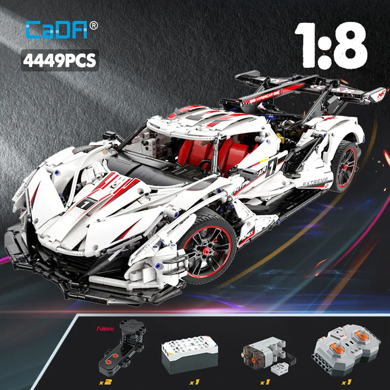 Cada 4449PCS 1:8 City Remote Control Racing Car V12 Hypercar Building Blocks RC Supercar Sports Vehicle Bricks Toys Gifts