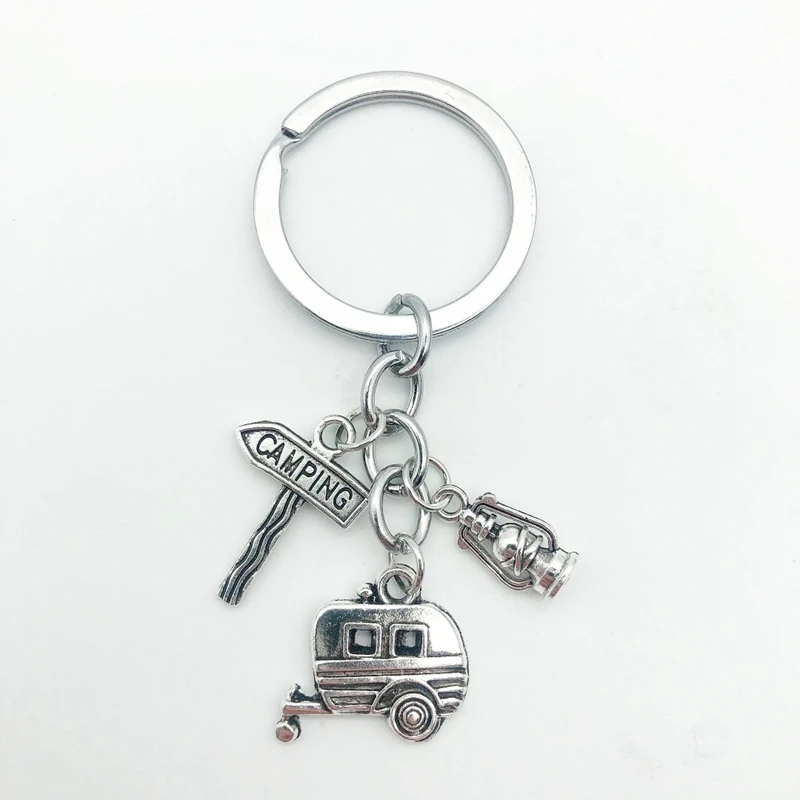 New Camping Keychain Trailer, RV Caravan Campground Key Chain, Nature Outdoors, Summer Vacation, Snowbirds Keyring Souvenir