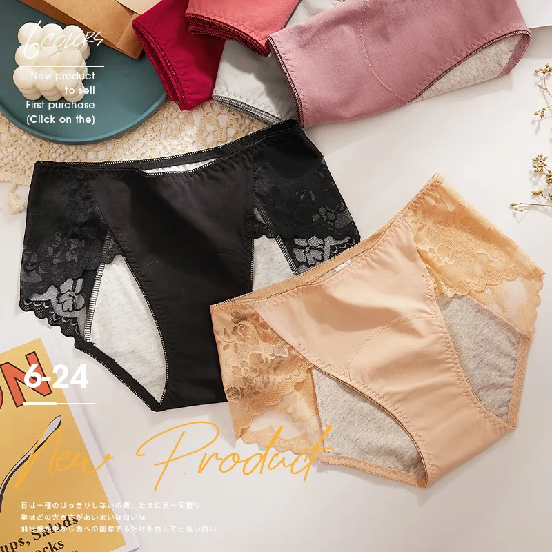 3XL Large Size Women Cotton Physiological Period Leak Proof Menstrual Panties Sexy Lace Breathable Seamless Underwear Breifs