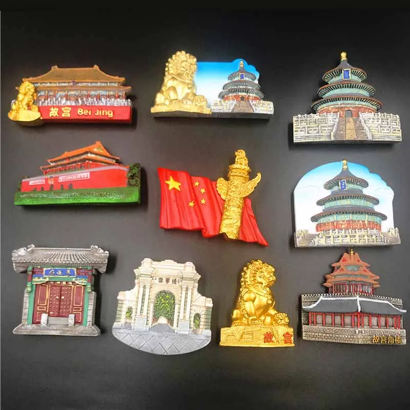 Chiny Podróż Magnesy na lodówkę Żywica Pamiątki Pekin Zakazane Miasto Huabiao Tiananmen Kamienny Lew Wysokiej klasy naklejka na lodówkę 3D