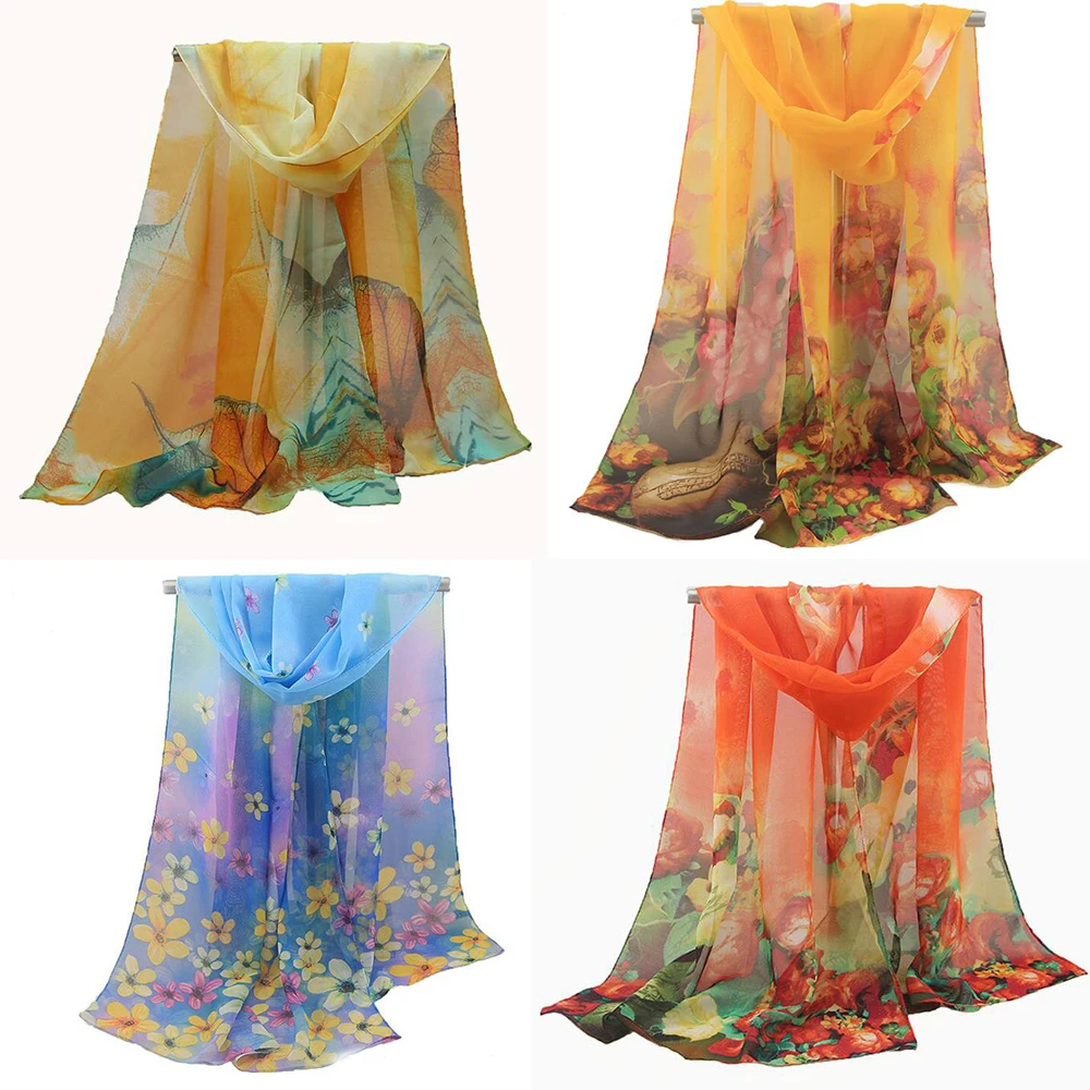 150CM Length Scarf For Women Ladies Girls Lightweight Print Floral Pattern Scarf Fashion Sunscreen Shawls Scarves Head Wraps