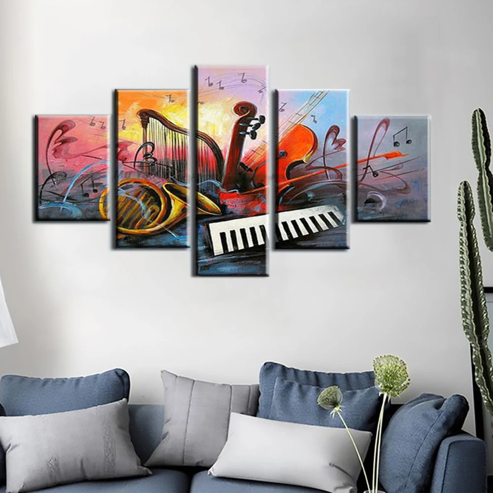 

5 piece canvas art abstract paintings musical instruments painting decorative pictures hand painted oil painting for living room