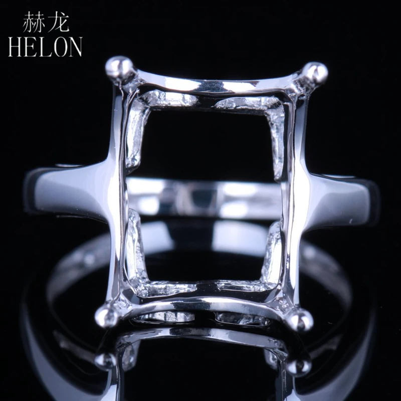 

HELON 925 Sterling Silver 10x13mm Cushion Cut Semi Mount Ring Women Solitaire Elegant Fine Jewerly Wedding Ring Prong Setting