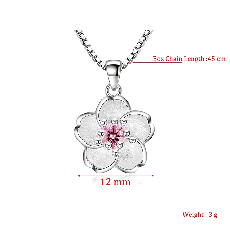 Cute Flower Pendant Necklaces For Women Romantic Cherry Blossoms Pink/Purple Zircon Stone Lovely Pendant Jewelry For Lady Girls