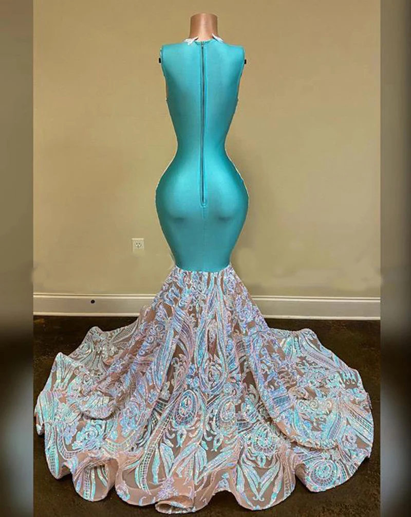 Vestido de baile de lantejoula brilhante para meninas, vestidos sexy sereia, decote puro, vestidos formais, gala de graduação, preto, luxo, 2024