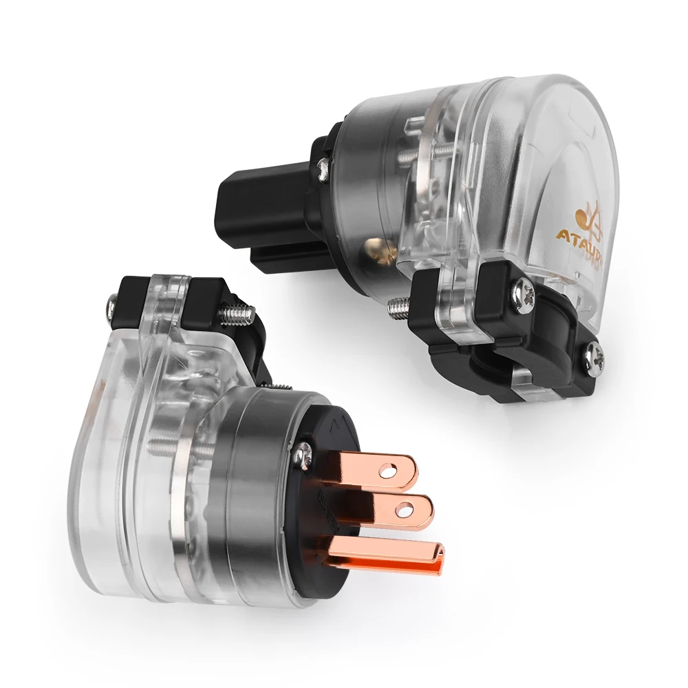 Plugue de alimentação HIFI em forma de L de alta qualidade, um par de conector de alimentação dos EUA banhado a ouro + conector fêmea IEC