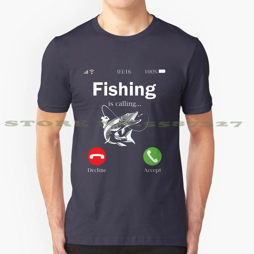 Fishing Is Calling 100% Pure Cotton T-Shirt Fishing Nature Hunting Camping Hiking Outdoors Usa Lake Trees Water Adventure