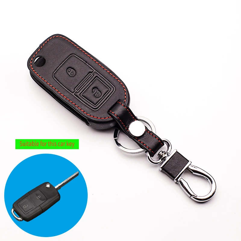 High Quality Top Layer Leather Key Cover Case For VW Amarok Polo Golf MK4 MK5 Bora Jetta for Skoda Seat Altea Alhambra 2 Buttons