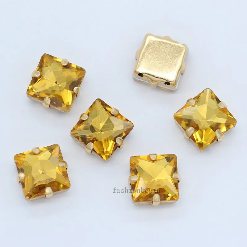 Square Shape Sew On Rhinestones With gold claw rhinestones Square Shape Sew On Rhinestone Beads Clothes  Jewelry Diy Trimming