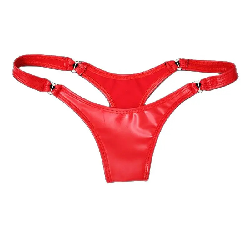 Sexy Women Latex Low-Rise G-string Panties Hollow PVC Shiny Sexy G string Micro Thong Women T-Back Erotic Lingerie Stage Wear