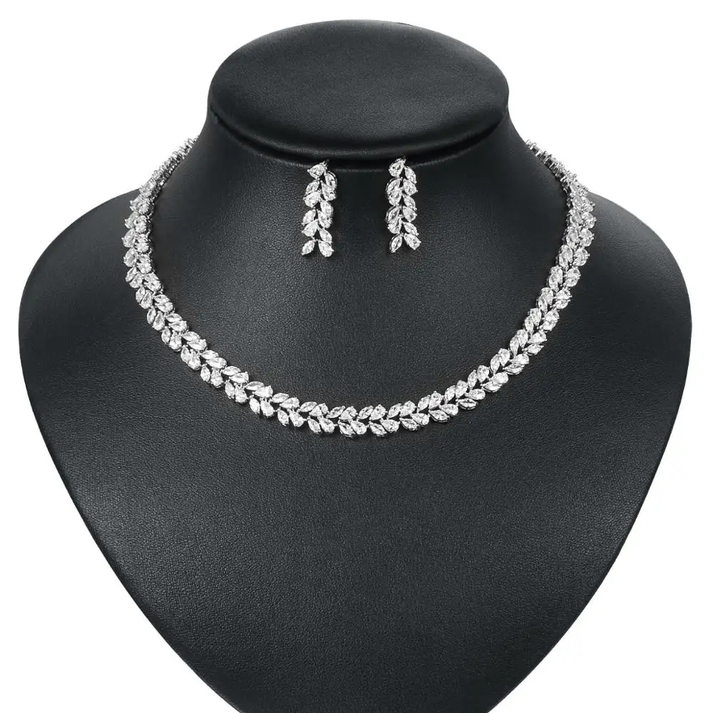 WEIMANJINGDIAN Brand Marquise Cut Cubic Zirconia Tennis Necklace and Earring Elegant Wedding Bridal Jewelry Set