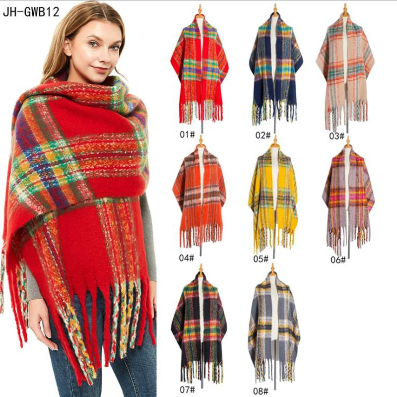 2020 NEW Autumn Winter Thick Women scarf Plaid Shawls warm Loop Yarn scarves Tassel shawls Luxury neck Bandana Pashmina