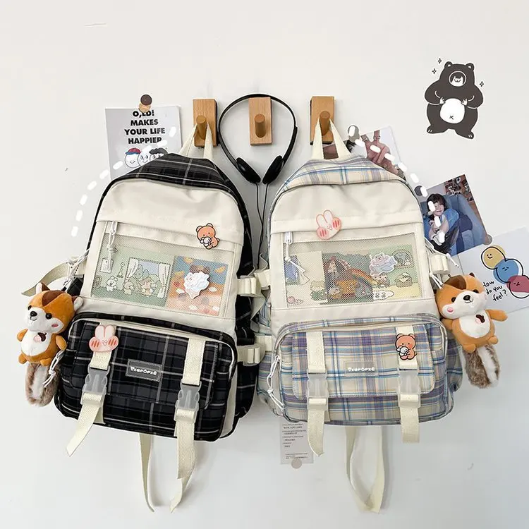 Nette Mädchen Überprüfen Rucksack Frauen Große Kapazität Ins Schule Taschen Für Teens Weiblichen Koreanischen Harajuku Schule Student Bookbag Damen