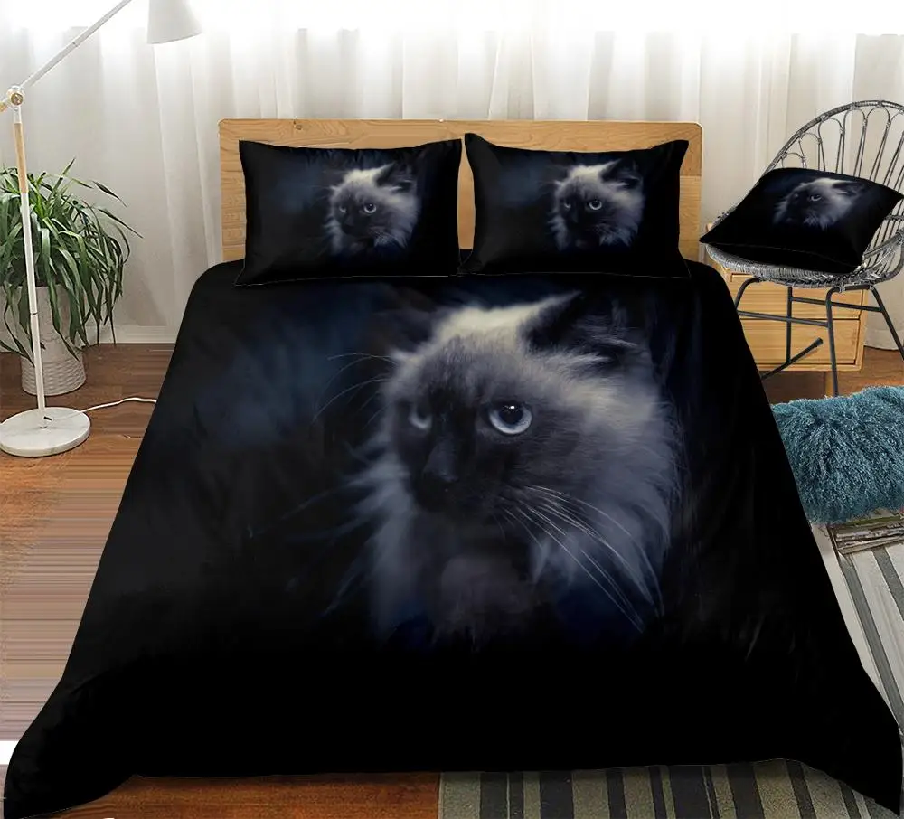 Cat Bedding Set Black Animals Duvet Cover Set Cat lover Bedspread Cute Home Textile Microfiber Quilt Cover Pet Home Textile