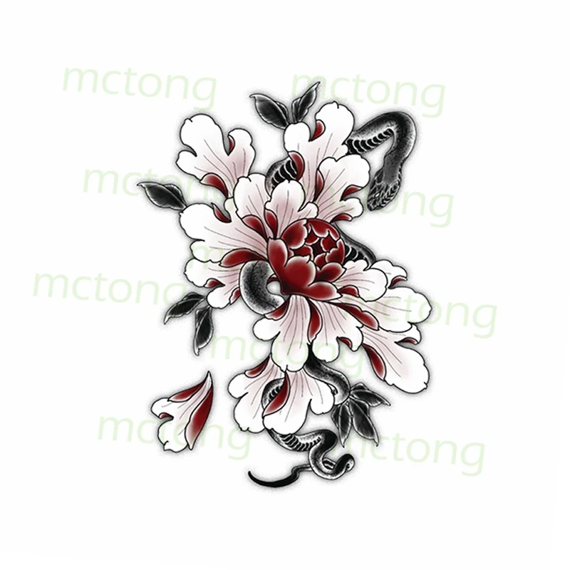 Waterproof Temporary Tattoo Sticker snake Peony flower fake tatto flash tatoo tatouage temporaire leg arm body art for women