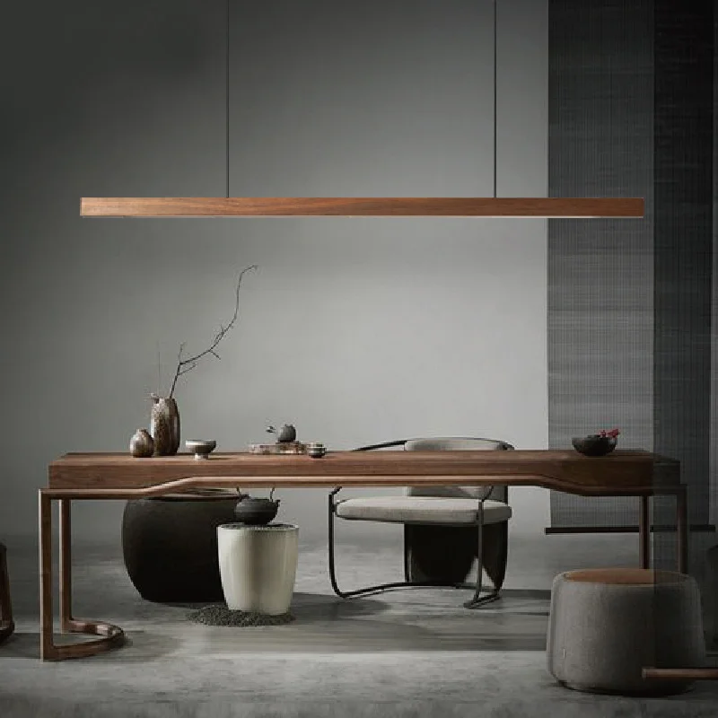 Black walnut dining room pendant light Nordic dining table bar office simple log long strip pendant lamp