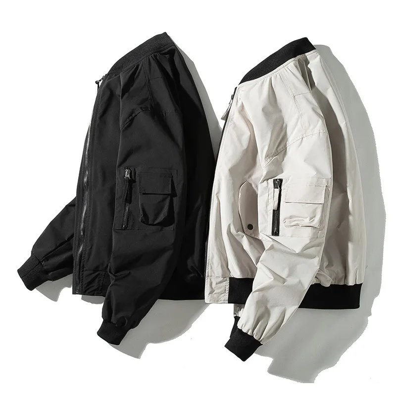 Mens Bomber Jackets Solid Man Retro Vintage Jacket Casual Baseball Jacket Japanese Harajuku Hooded Autumn Chaqueta Hombre 2019