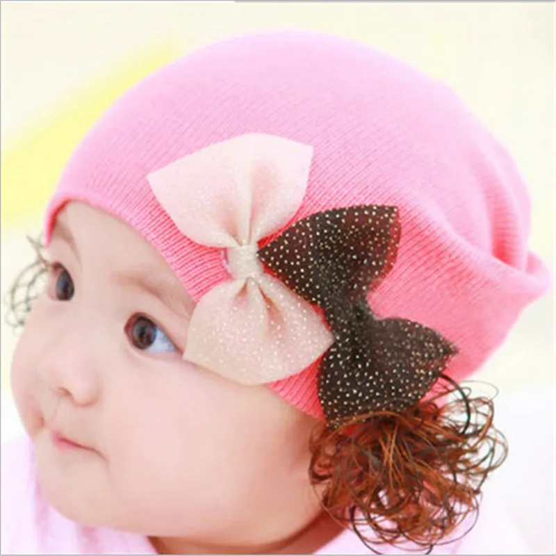 Cappello da bambino nuovo autunno inverno neonato bambini cappello caldo fiore carino bambini neonate parrucca cappello
