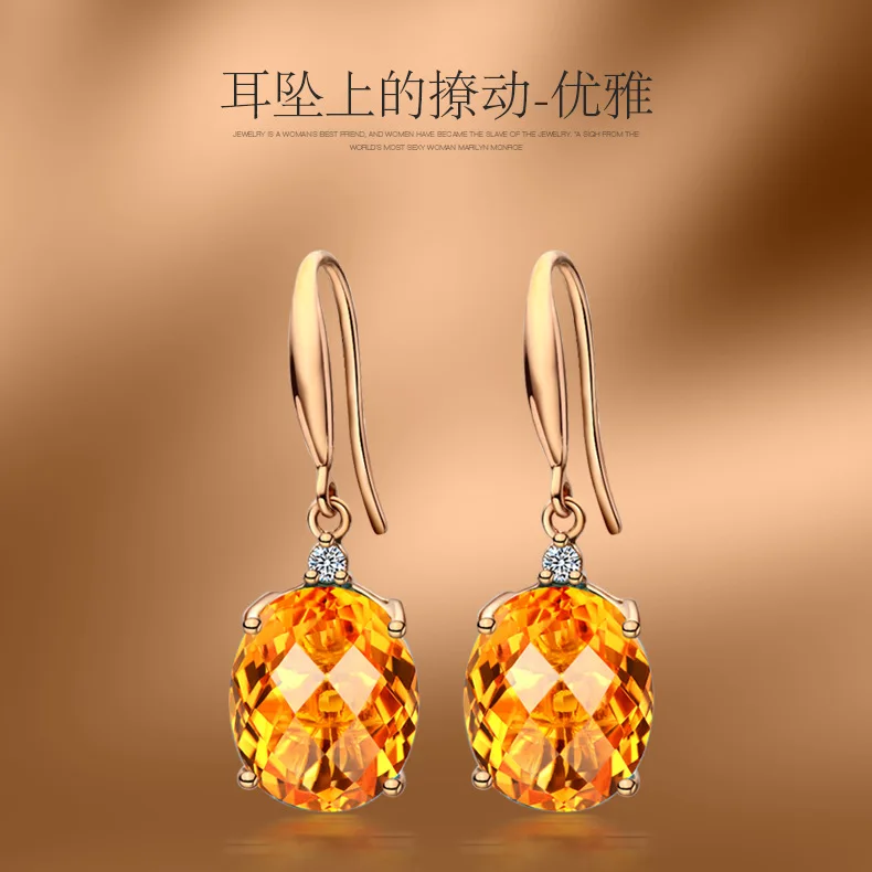 Natural Citrine 14K Yellow Gold Drop Earrings for Women Timeless Design Delicate Female Wedding Luxury Earrings Fine Jewelry