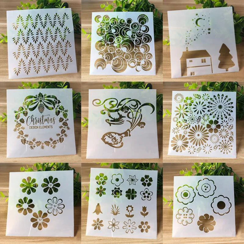 9 Vel 13*13Cm Schilderen Template Stencil Diy Muren Gelaagdheid Scrapbooking Dagboek Stempel Kleuring Embossing Decoratie Herbruikbare