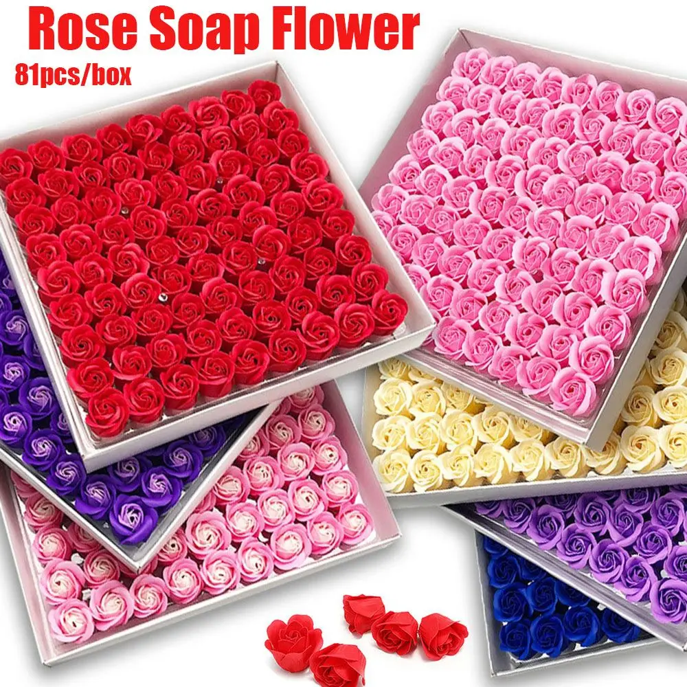 81Pcs/lot Rose Bath Body Flower Floral Soap Scented Rose Flower Essential For Wedding Valentine\'S Day Gift Holding flowers