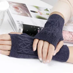 Fine Soft Wool Thick Mitt Exposed Finger Women Cable Gloves Winter Autumn Knitted for Women Fingerless Gloves Wrist Mittens