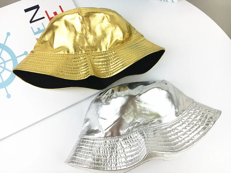 Boomer Hip-hop Double-sided Fisherman Hat Gold And Silver Casual Pot Hat Men's And Women's Outing Sun Hat