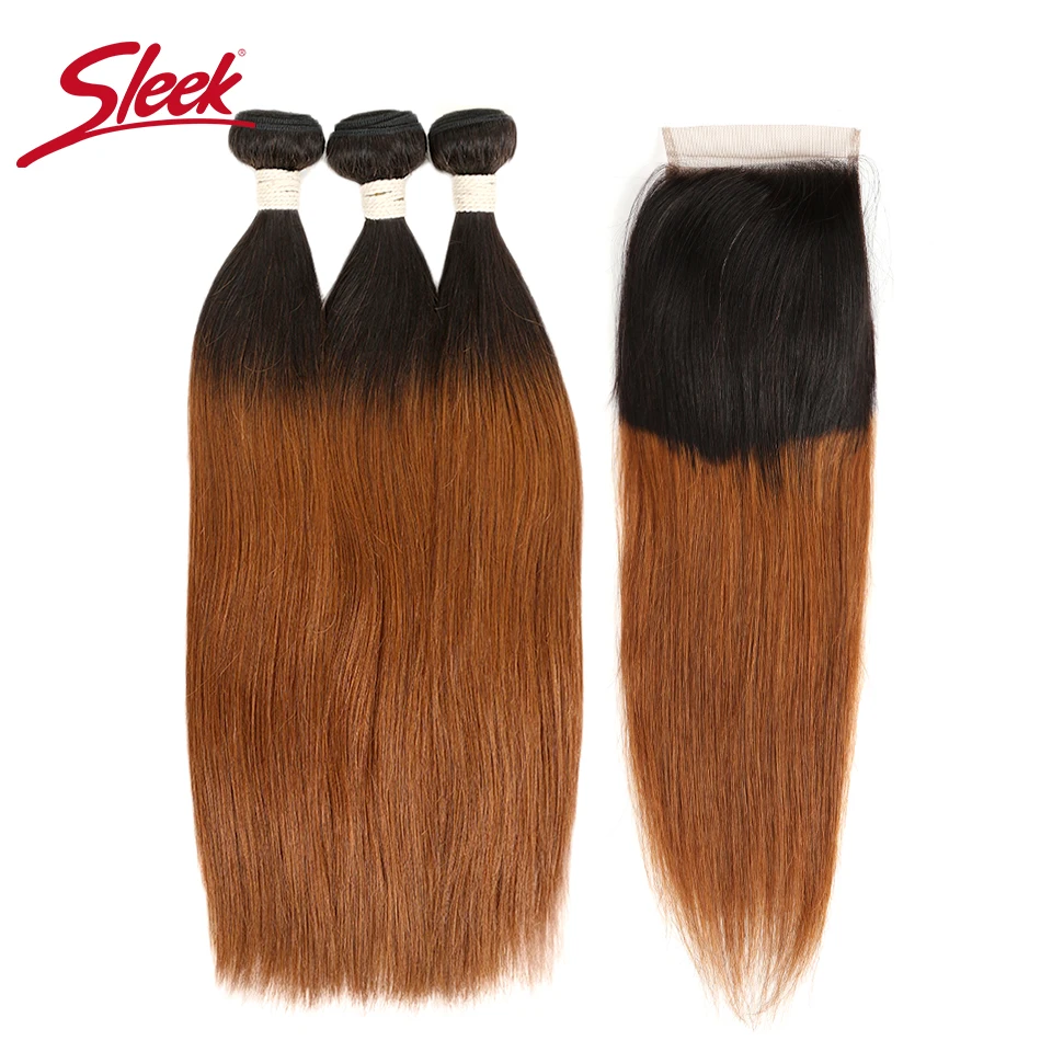 Sleek Bundles Mit Verschluss Brasilianische Gerade Menschliches Haar Ombre Bundles T1B/27 & T1b/30 & T1B/99J Haar Extensions Kostenloser Versand