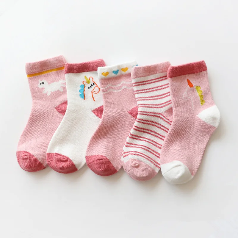 5 Pairs/lot Children Baby Girls Socks Kids Boys Spring Autumn Cartoon Socks Combed Cotton Cute Socks 1-12 Years Old Breathable